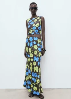 Floral-print open-back cropped blou