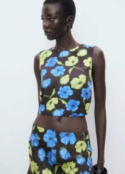 Floral-print open-back cropped blou