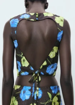 Floral-print open-back cropped blou