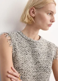 Fringed tweed top