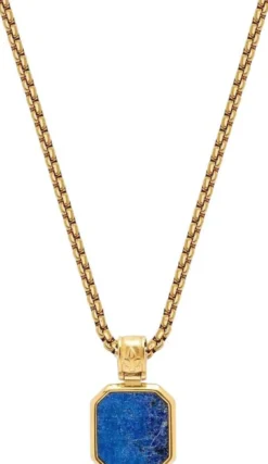 Gold Necklace with Square Blue Lapis Pendant