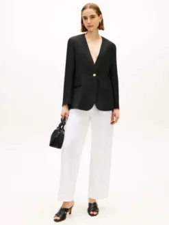 Gold-Tone Button Relaxed Linen Blend Blazer
