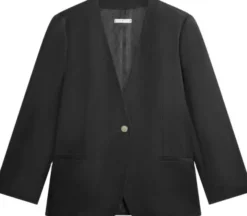 Gold-Tone Button Relaxed Linen Blend Blazer