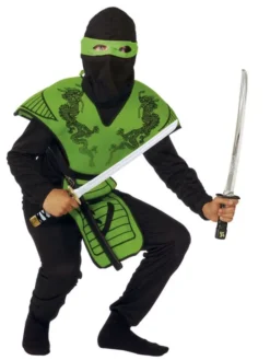 Green Ninja Tunika. blus, byxor, huva och mask