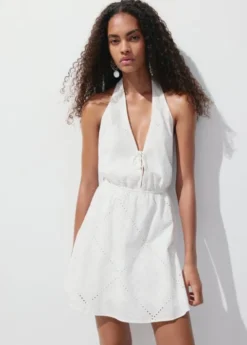 Halter dress with lace embroidery