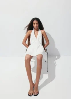 Halter dress with lace embroidery