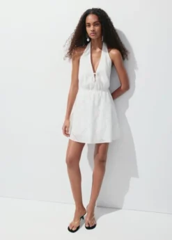 Halter dress with lace embroidery