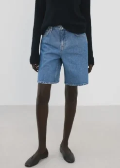 High-waist straight-fit denim short