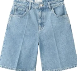 High-waist straight-fit denim short