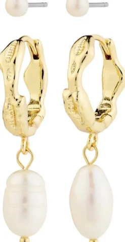 JONNE pearl earrings, 2-in-1 set, gold-plated