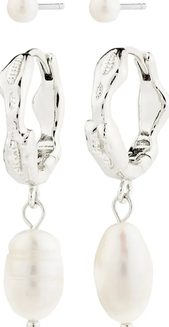 JONNE pearl earrings, 2-in-1 set, silver-plated