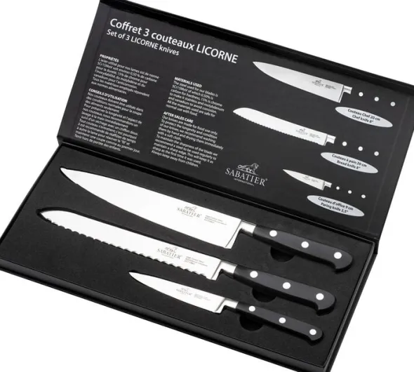 Knivset Licorne 3 delar Stål/Svart