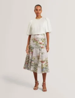 LAYDA Printed Midi Skirt With Diago