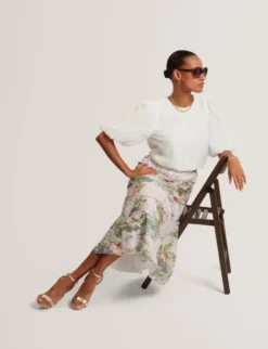 LAYDA Printed Midi Skirt With Diago
