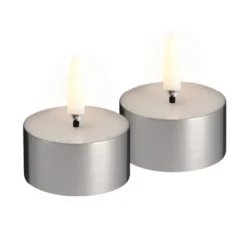 LED melted tealight, Silver finish, 2-pack, 4,1x2,3 cm