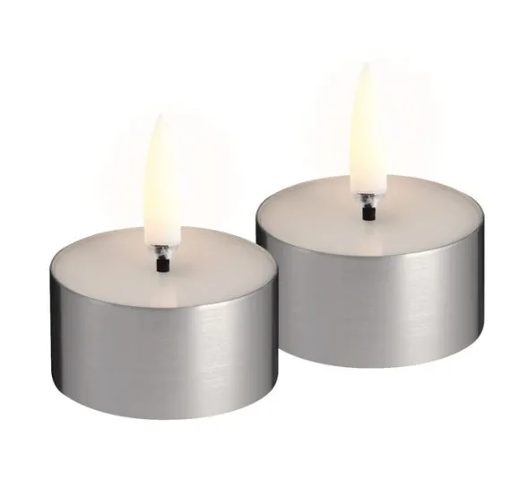 LED melted tealight, Silver finish, 2-pack, 4,1x2,3 cm
