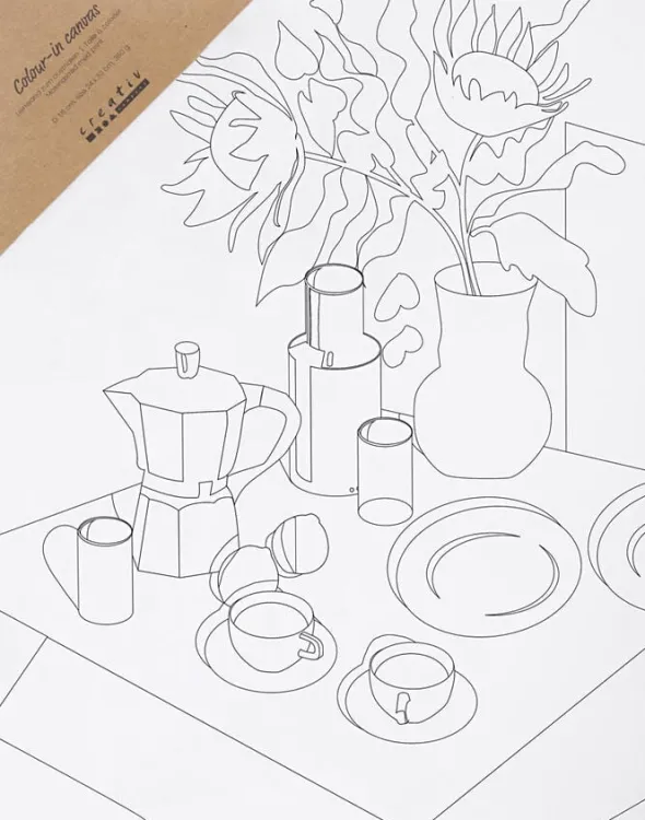 Malerlærred med print, Morgenbord, str. 24x30 cm.