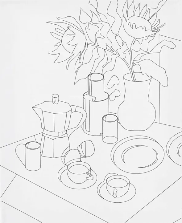 Malerlærred med print, Morgenbord, str. 24x30 cm.