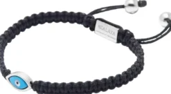 Men's Black String Bracelet with Silver Evil Eye