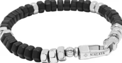 Men's Hexagon Beaded Bracelet with Black Onyx and Silver
