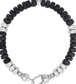 Men's Hexagon Beaded Bracelet with Black Onyx and Silver