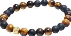 Men's Wristband with Matte Onyx and Brown Tiger Eye