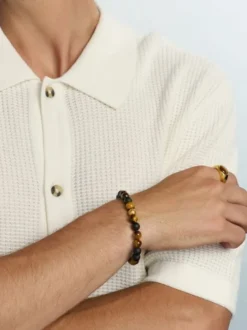 Men's Wristband with Matte Onyx and Brown Tiger Eye