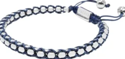 Navy String Box Chain Bracelet in Silver