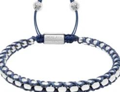Navy String Box Chain Bracelet in Silver