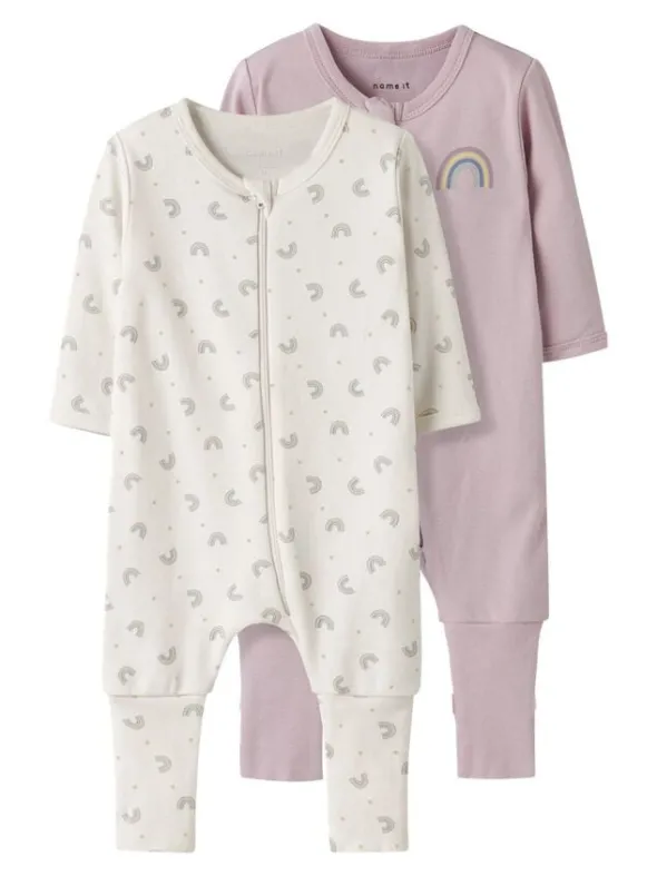 NBFNIGHTSUIT 2P ZIP FF JET RAINBOW