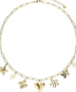 Necklace pink beads multi charms