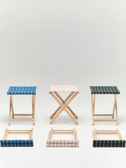 Outdoor Market Folding Stool - Beige with red stripe -
