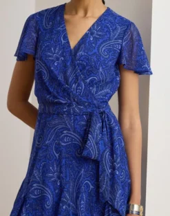 Paisley Crinkle Georgette Surplice Dress