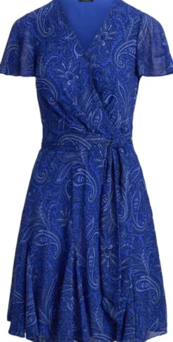 Paisley Crinkle Georgette Surplice Dress