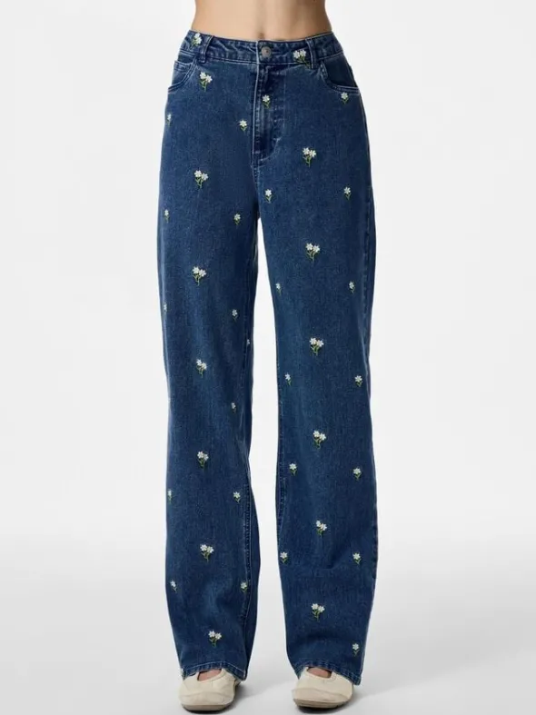 PCFLORA HW STRAIGHT EMB JEANS NOOS