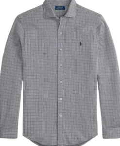 Plaid Jersey Spread-Collar Shirt