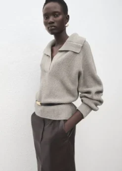 Polo-neck ribbed sweater