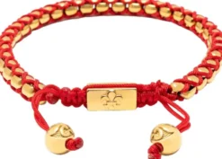 Red String Box Chain Bracelet in Gold