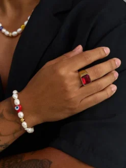 Red Zircon Signet Ring in Gold