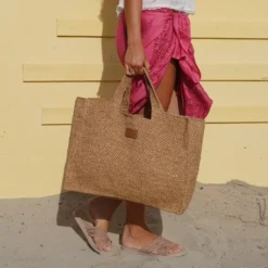 RIVABELLA - LARGE - WOVEN HANDBAG WITH LEATHER HANDLE