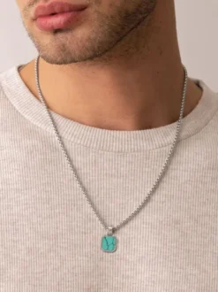 Silver Necklace with Square Turquoise Pendant