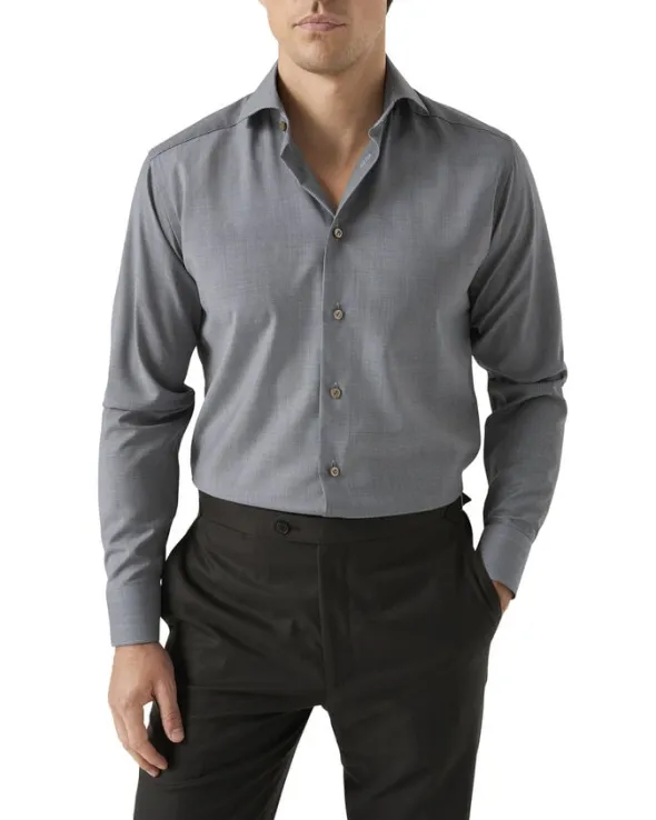 Slim Fit Brown Houndstoothmerino Wool Shirt