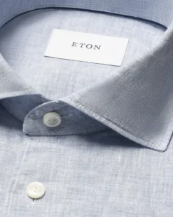 Slim Fit Light blue Solid Plain Weave Linen Shirt