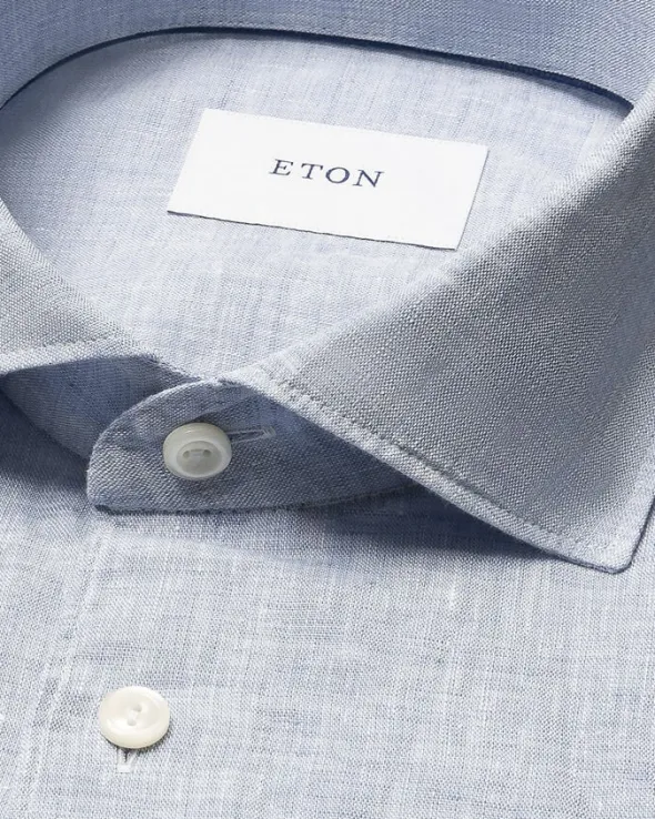 Slim Fit Light blue Solid Plain Weave Linen Shirt
