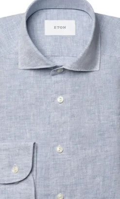 Slim Fit Light blue Solid Plain Weave Linen Shirt