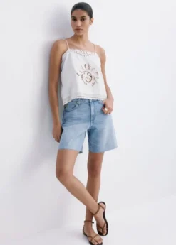Straight low-rise denim Bermuda sho