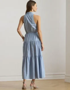 Striped Broadcloth Tiered Shirtdress