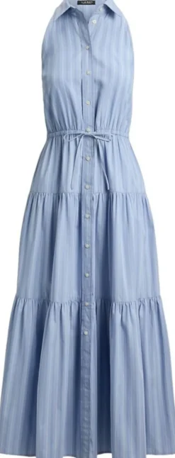Striped Broadcloth Tiered Shirtdress