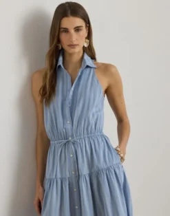 Striped Broadcloth Tiered Shirtdress