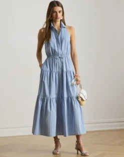 Striped Broadcloth Tiered Shirtdress